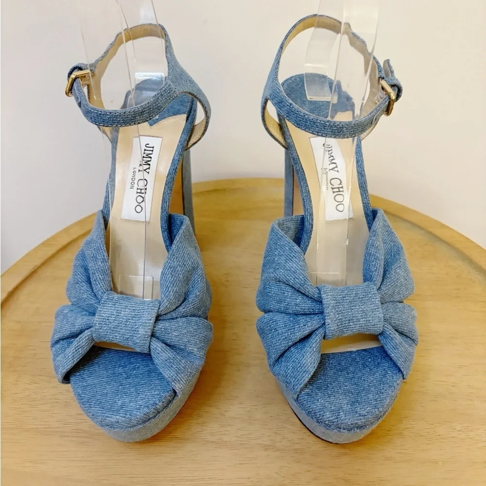 Jimmy Choo Heloise Denim Platform Heel Sandals - Picture 7 of 11